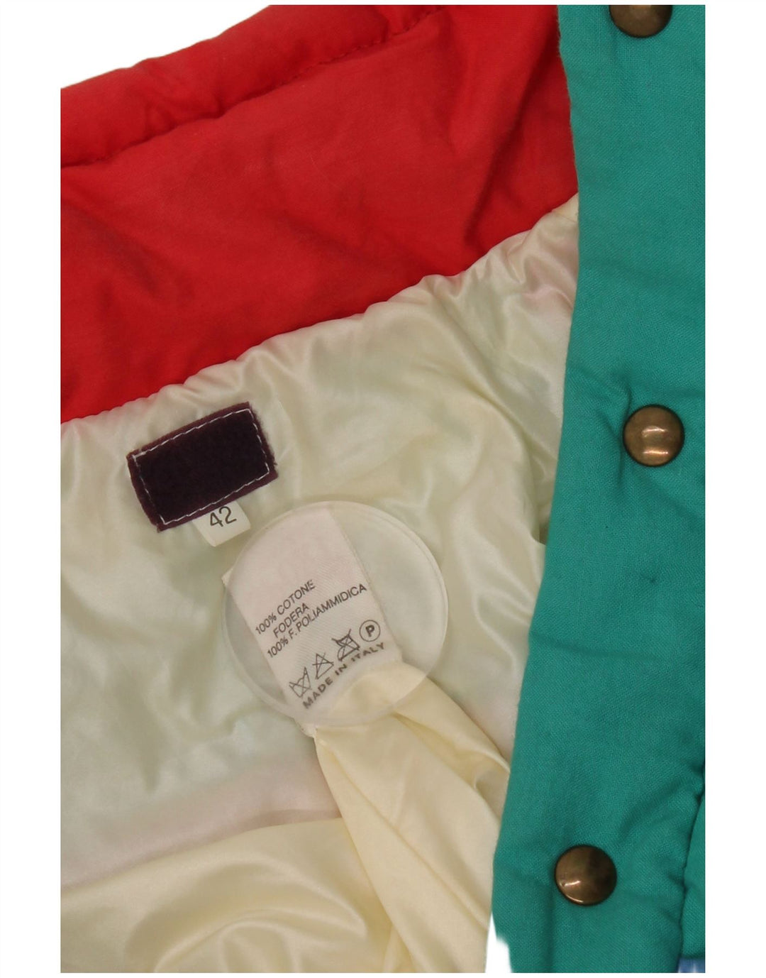 Vintage polstret hættejakke til kvinder IT 42 Medium Flerfarvet Colourblock
