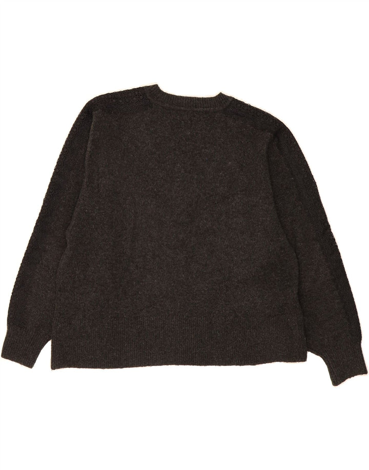 ZARA Womens V-Neck Jumper Sweater UK 14 Medium Grey Polyester Vintage Zara and Second-Hand Zara from Messina Hembry 