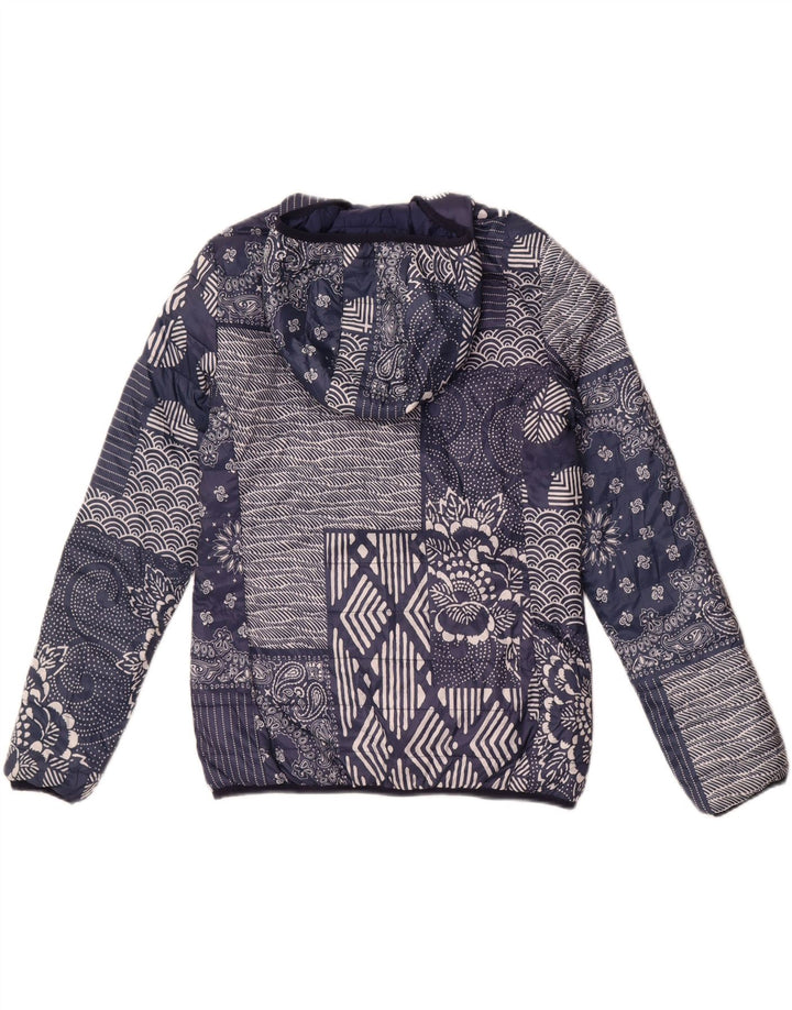 Champion Dame hættepolstret jakke IT 46 Large Navy Blue Patchwork