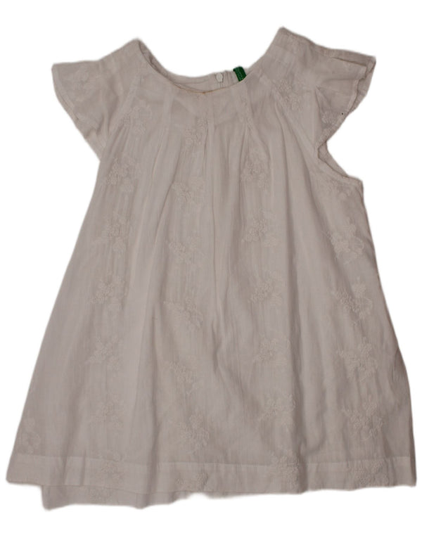 BENETTON Girls A-Line Kjole 10-11 År Hvid Blomster