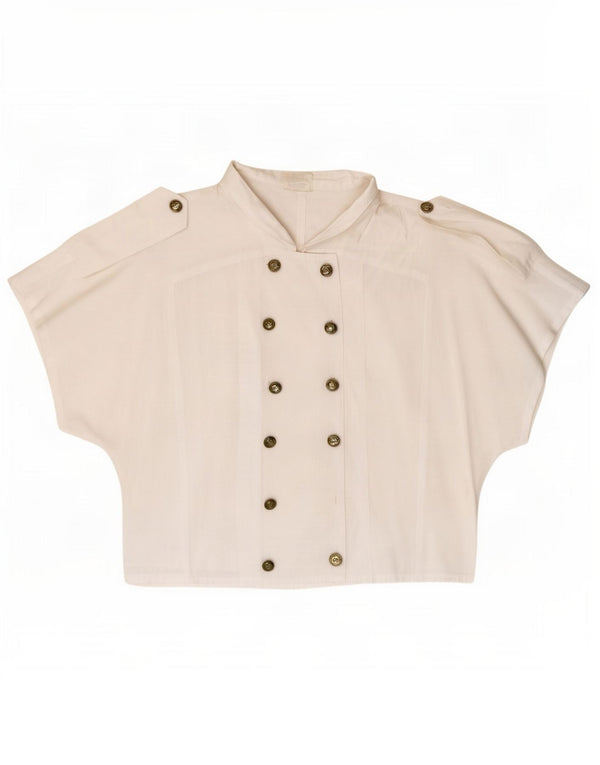 Vintage Womens Military Crop Short Sleeve Shirt Blouse IT 46 Large White