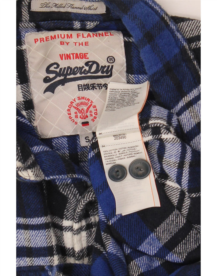 SUPERDRY Flanelskjorte til mænd, lille blå ternet bomuld