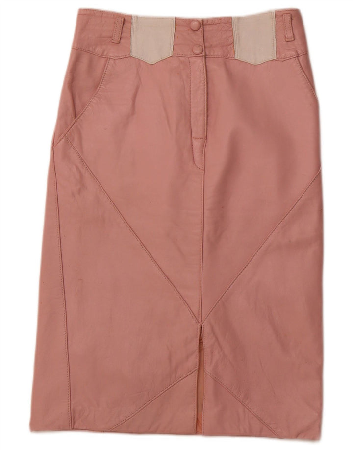 VINTAGE Womens Leather Skirt UK 10 Small W30 Pink Patchwork Leather