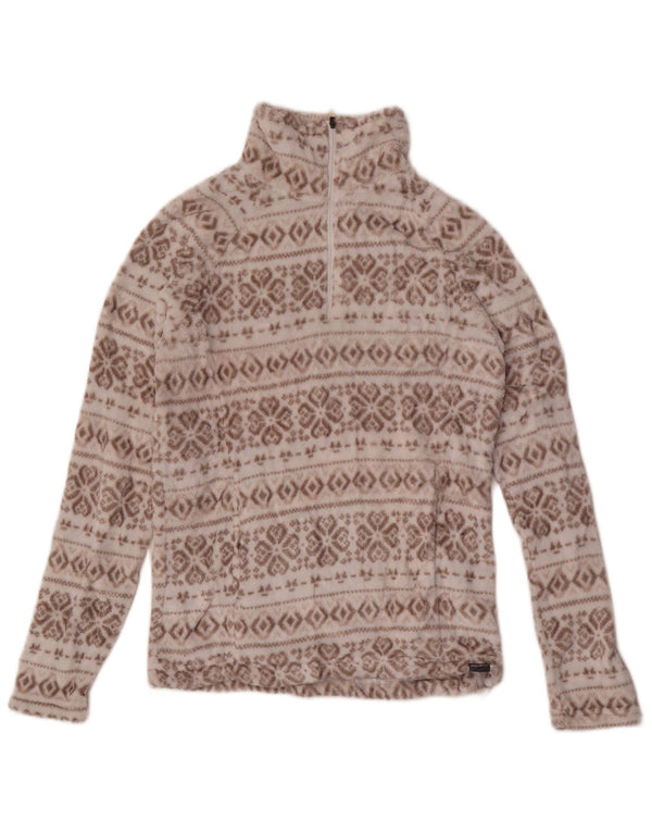 Eddie Bauer Fleecetrøje med lynlås til kvinder UK 10 Small Brown Fair Isle