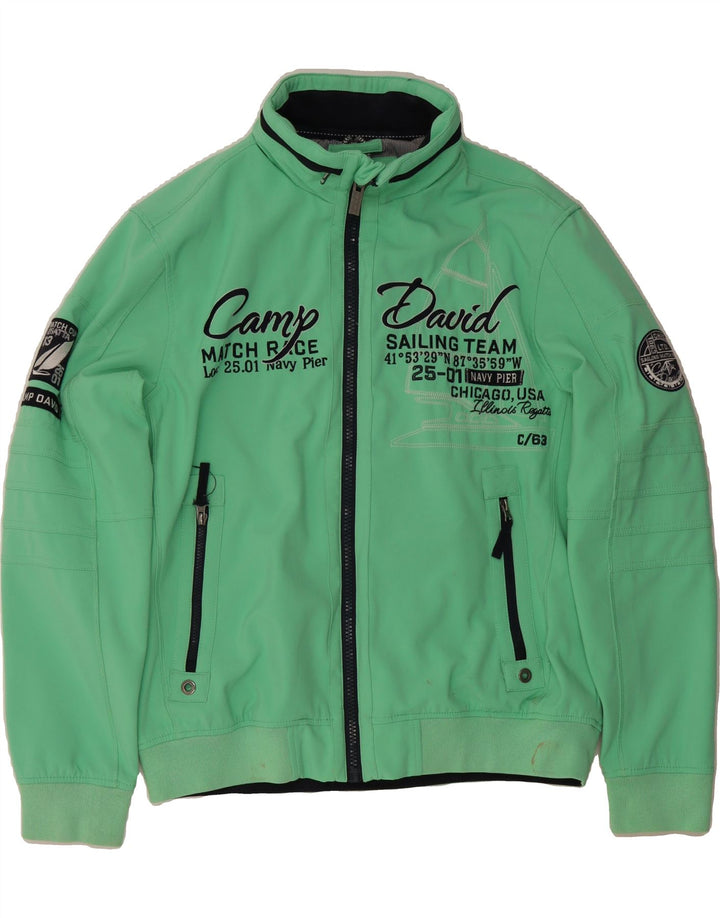 CAMP DAVID Mens Graphic Hooded Bomber Jacket UK 40 Large Green Vintage Camp David and Second-Hand Camp David from Messina Hembry 