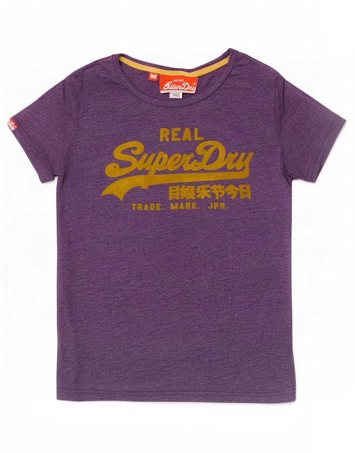 Superdry grafisk T-shirt top til kvinder UK 12 medium lilla polyester
