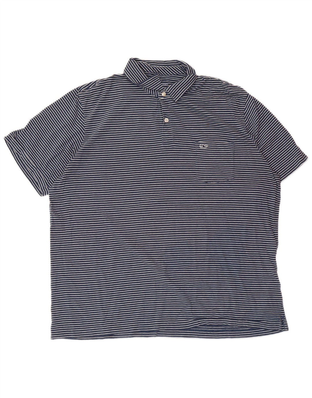 VINEYARD VINES Herre Classic Fit Polo Shirt XL Navy Blue Pinstripe Cotton