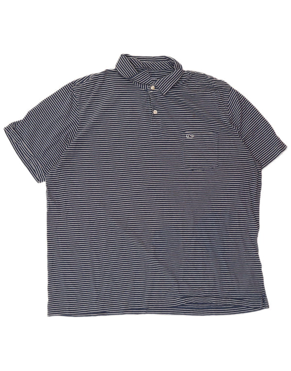 VINEYARD VINES Herre Classic Fit Polo Shirt XL Navy Blue Pinstripe Cotton