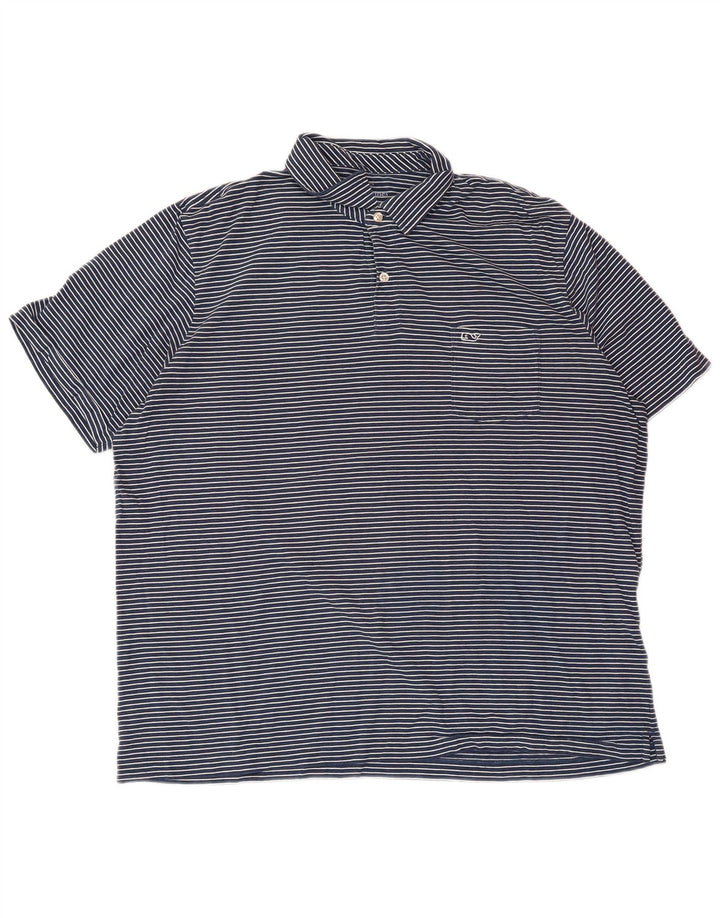 VINEYARD VINES Herre Classic Fit Polo Shirt XL Navy Blue Pinstripe Cotton