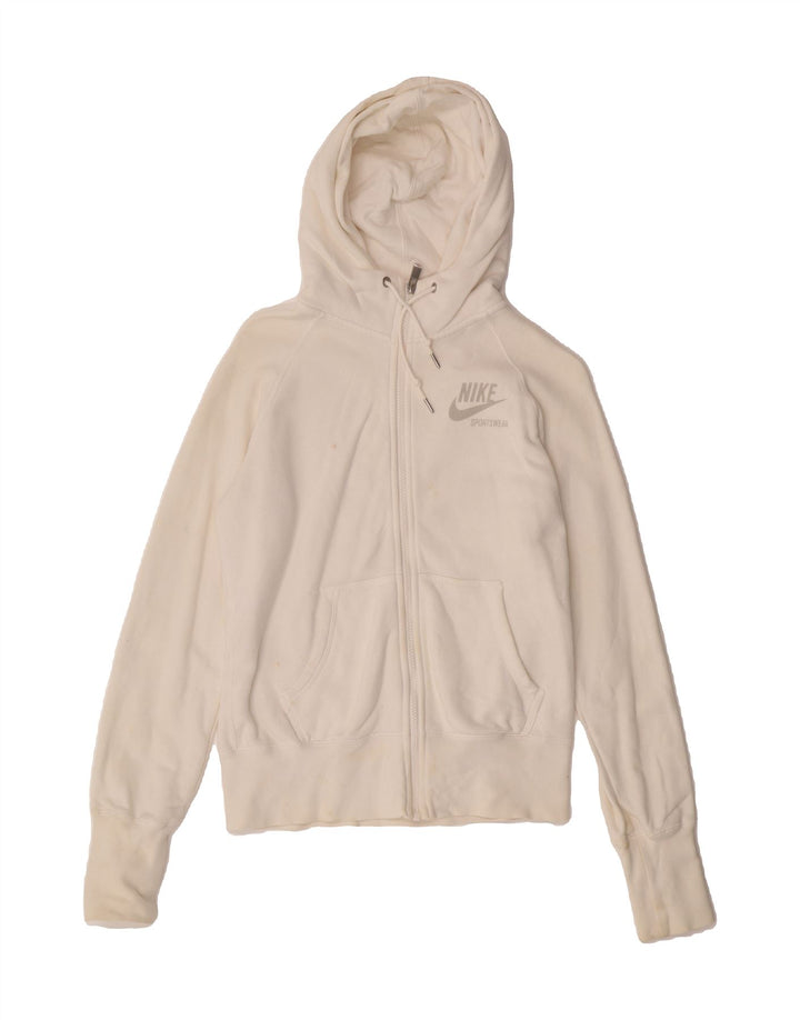 NIKE Womens Zip Hoodie Sweater UK 14 Medium White Cotton Vintage Nike and Second-Hand Nike from Messina Hembry 