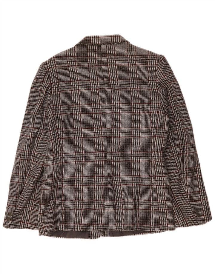 Vintage Dame 1 Knap Blazer Jakke IT 46 Stor Grå Houndstooth Uld