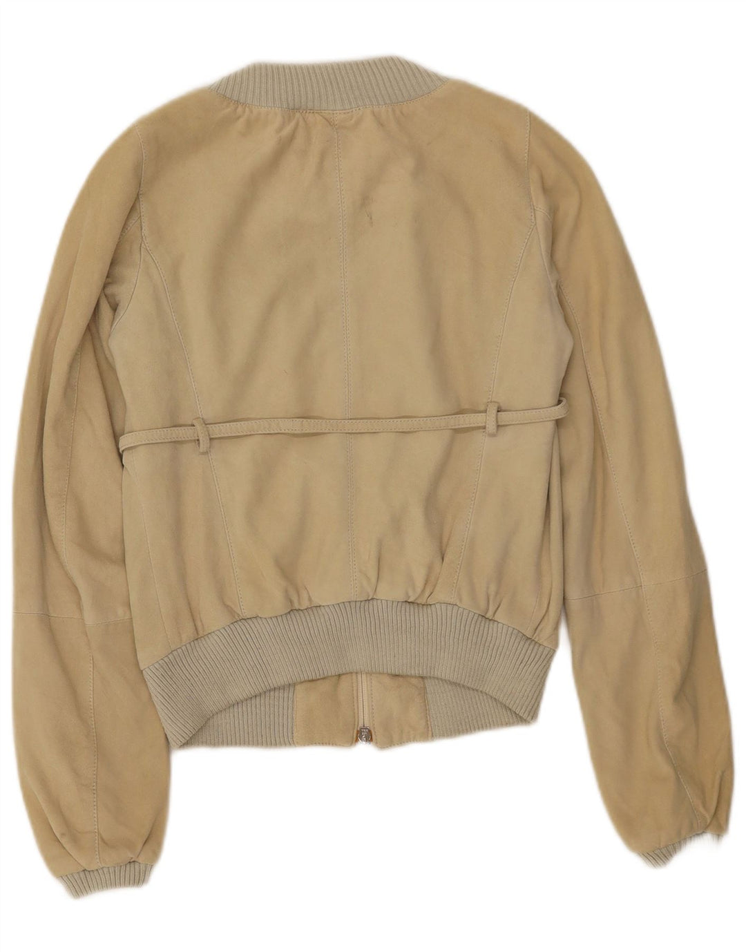 BROGDEN Womens Crop Suede Bomber Jacket IT 42 Medium Beige Leather