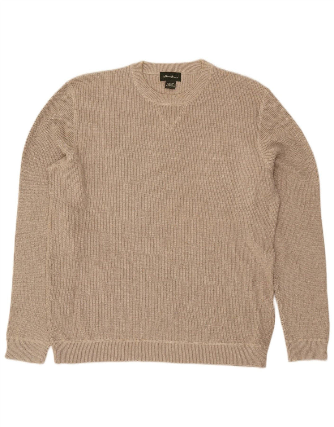 Eddie Bauer Herre Crew Neck Jumper Sweater Stor Beige Bomuld