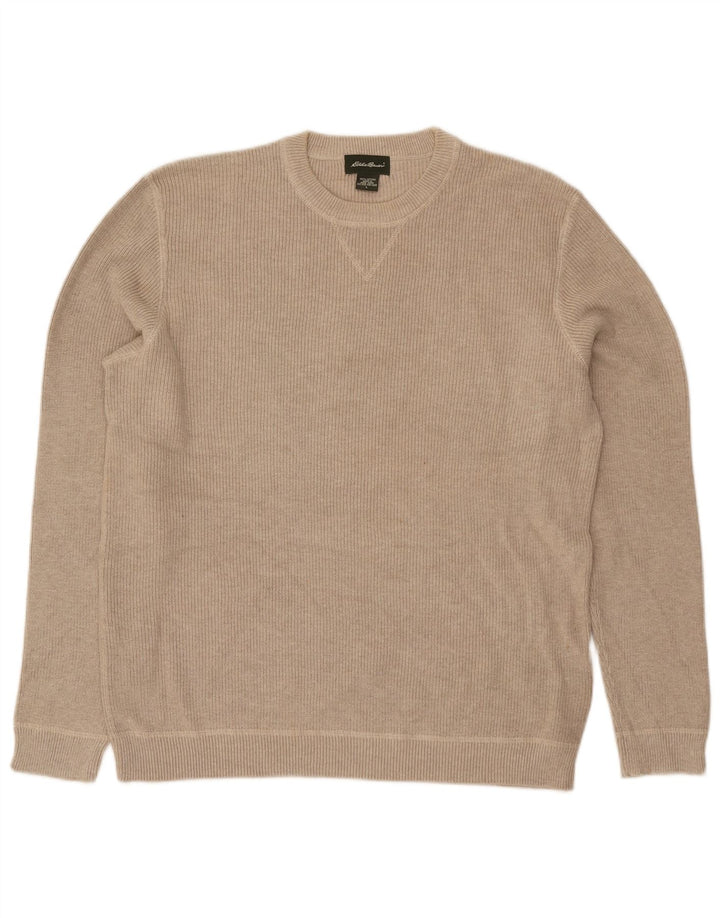 Eddie Bauer Herre Crew Neck Jumper Sweater Stor Beige Bomuld