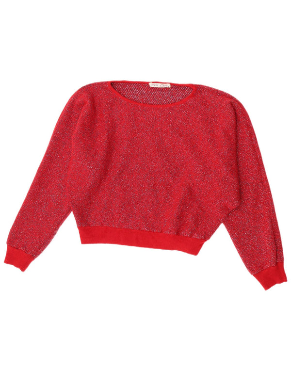 Elle Erre Dame Crop Boat Neck Jumper Sweater UK 14 Medium Red Wool