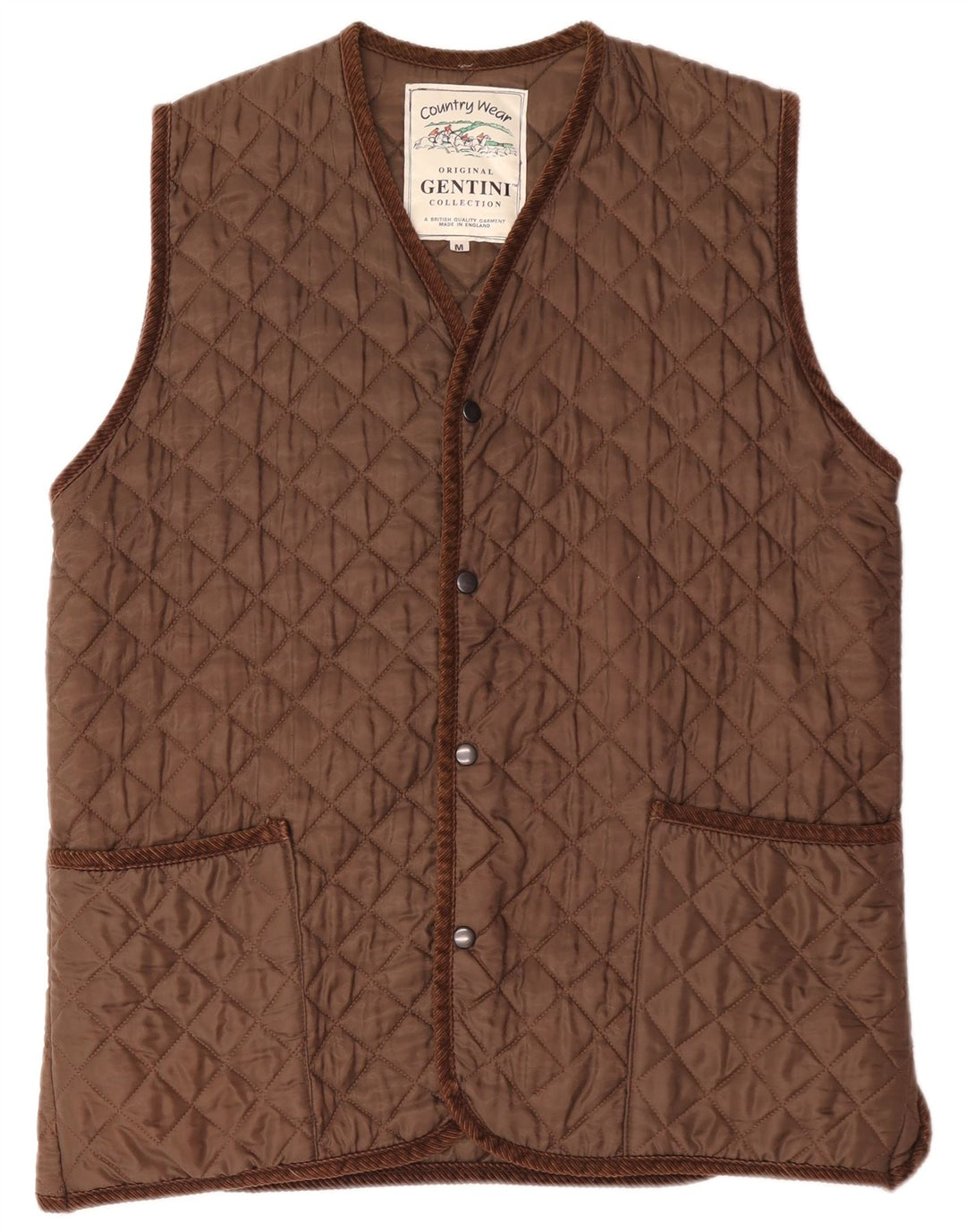 Vintage Herre Quiltet Gilet UK 38 Medium Brown Polyester
