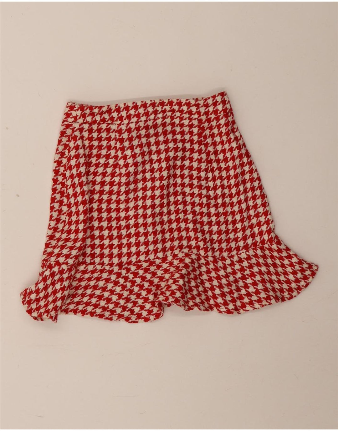Zara Dame Mini-nederdel XS W24 Rød Houndstooth Bomuld