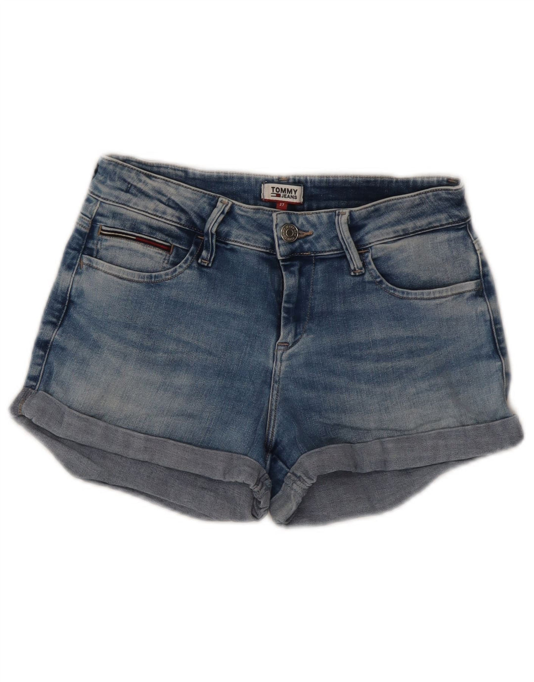 Tommy Hilfiger denimshorts til kvinder W27 Små blå bomuld