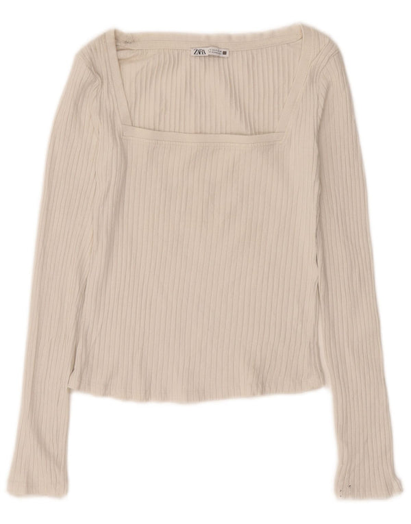 Zara Womens Crop Top Langærmet UK 10 Small Beige