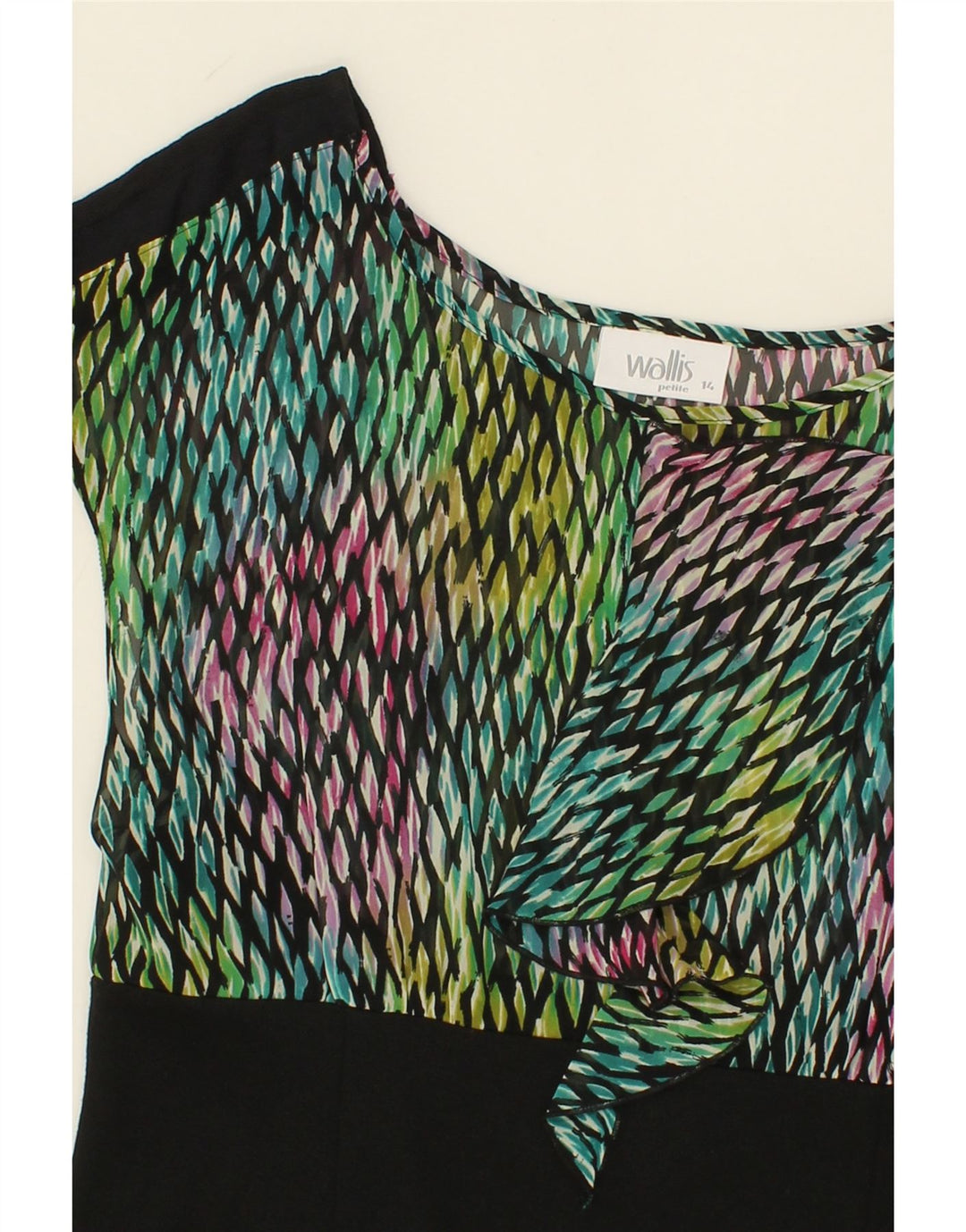WALLIS Womens Petite Ruffle Front Sheath Dress UK 14 Medium Multicoloured Vintage Wallis and Second-Hand Wallis from Messina Hembry 