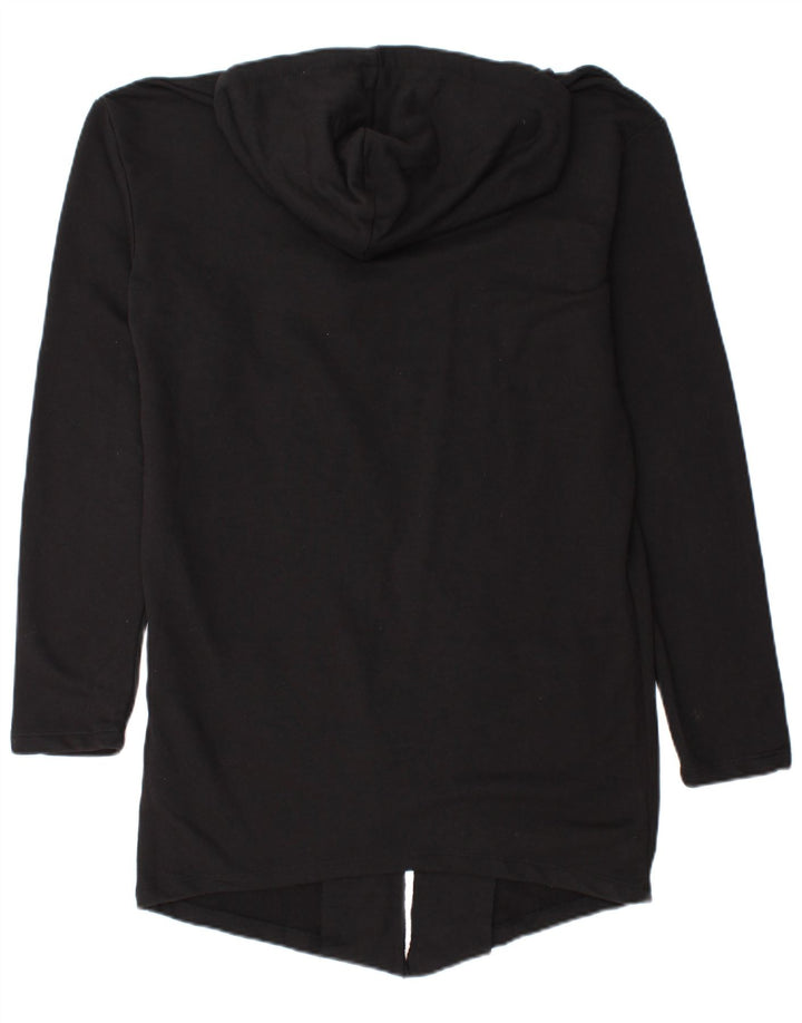 ZARA Dame Longline hættetrøje cardigan UK 10 Small Black Bomuld