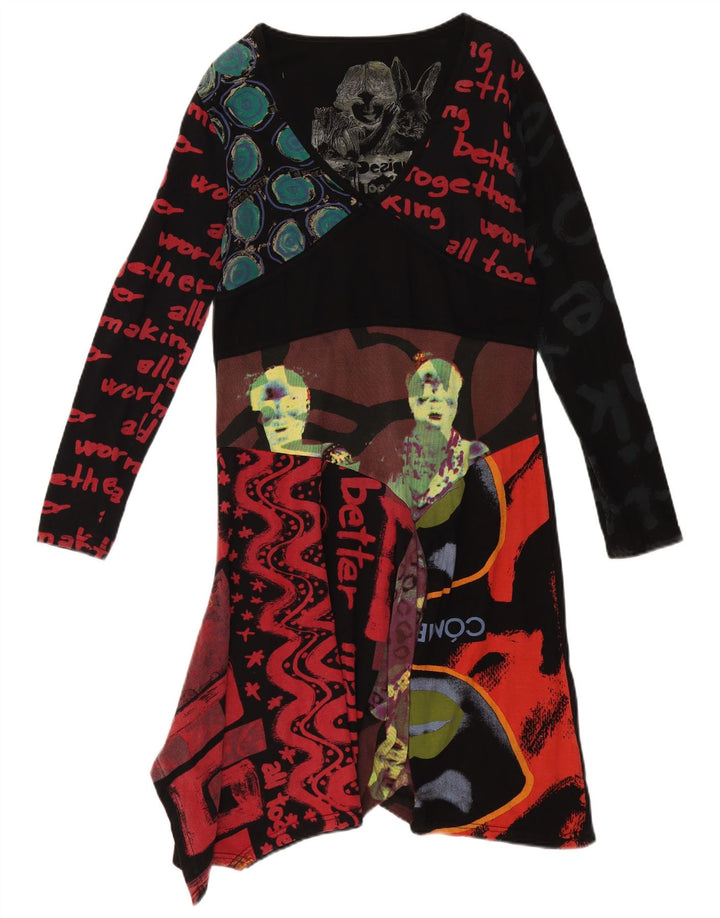 Desigual Kvinders Grafisk Asymmetrisk Kjole UK 18 XL Sort Patchwork