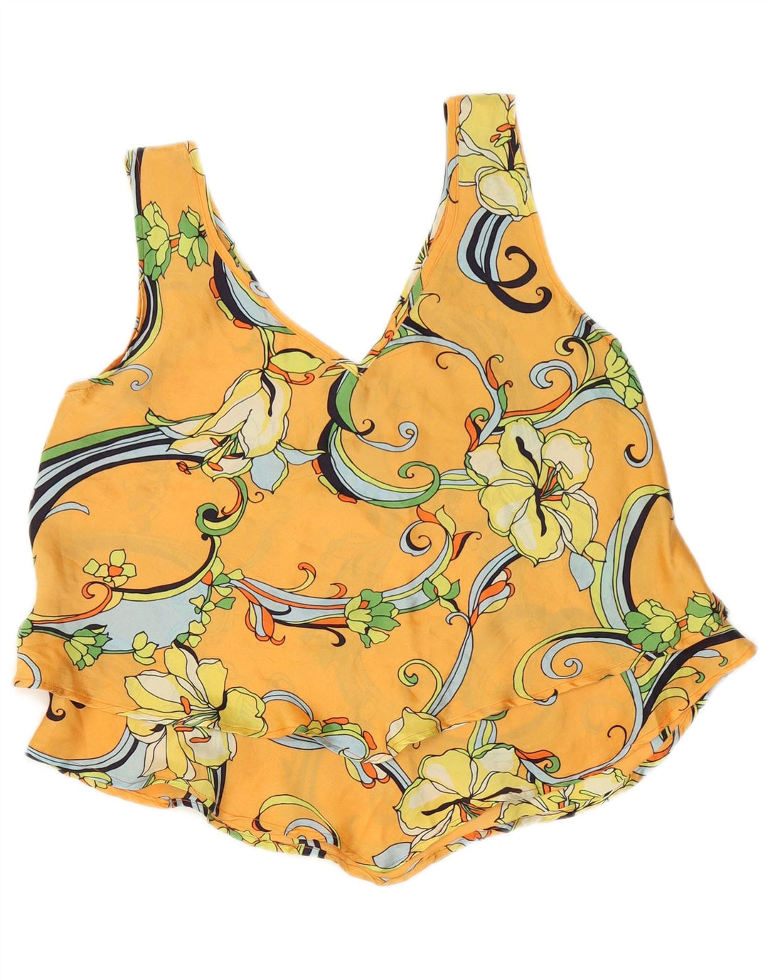 Vintage kvinders ærmeløs bluse Top UK 14 Medium Orange Floral