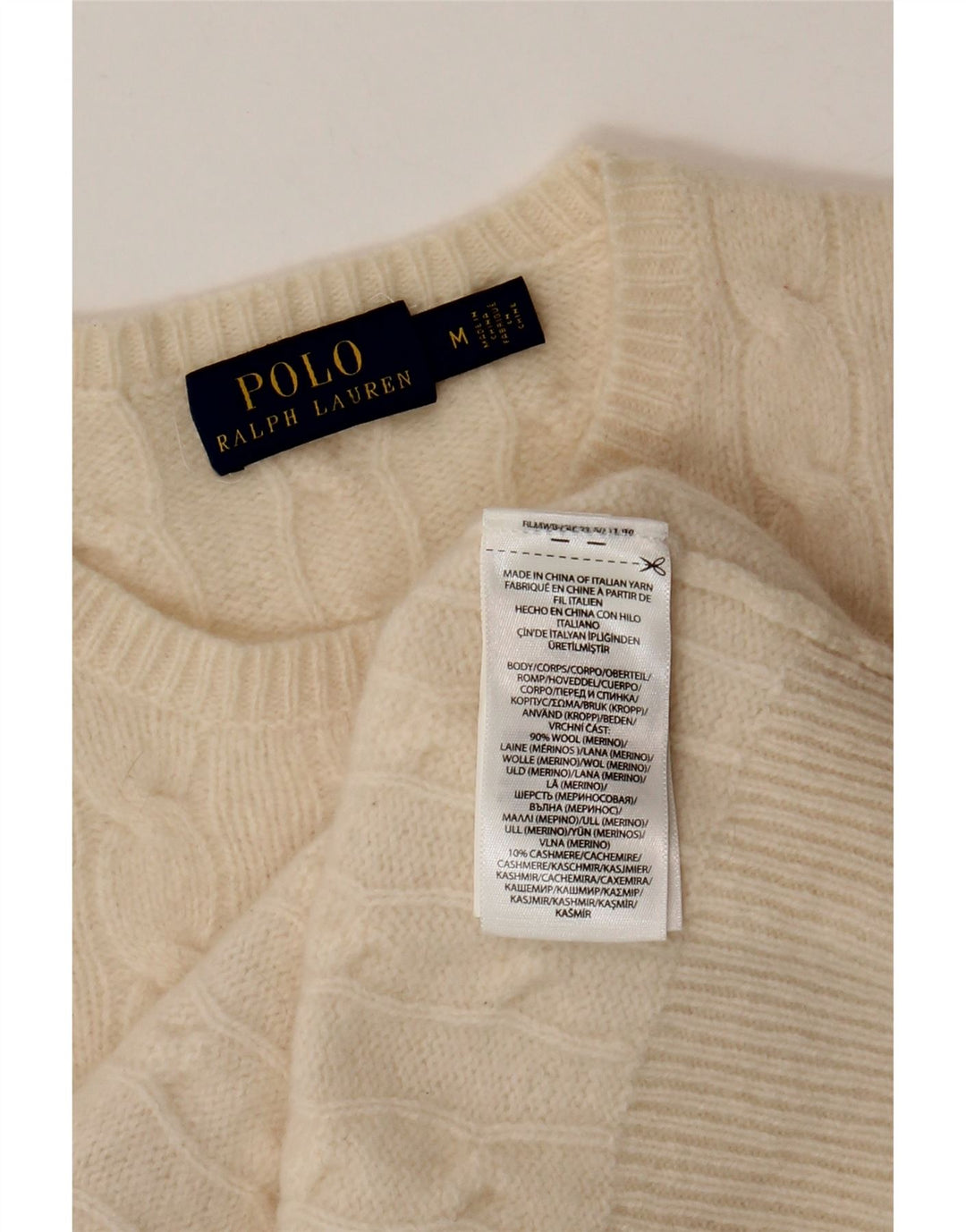Polo Ralph Lauren Dame Crew Neck Jumper Sweater UK 12 Medium Off White