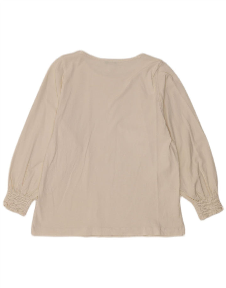 BENETTON Dame Langærmet Bluse Top UK 14 Medium Hvid Bomuld