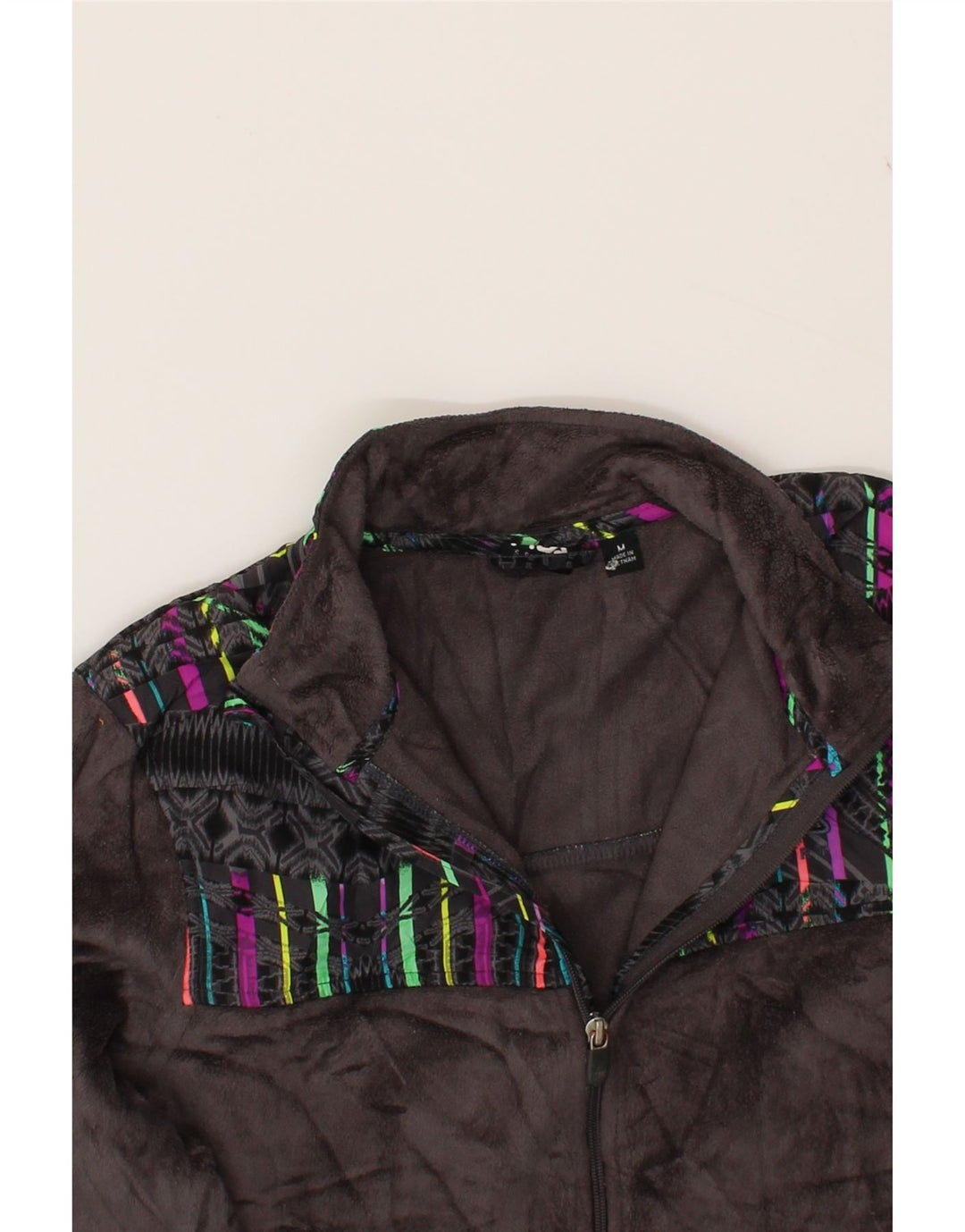 FILA Womens Fleece Jacket UK 14 Medium Grey Patchwork Polyester Vintage Fila and Second-Hand Fila from Messina Hembry 