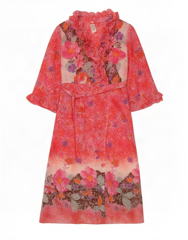 Vintage kvinders 3/4 ærmer flæser front wrap kjole IT 48 XL rød blomster