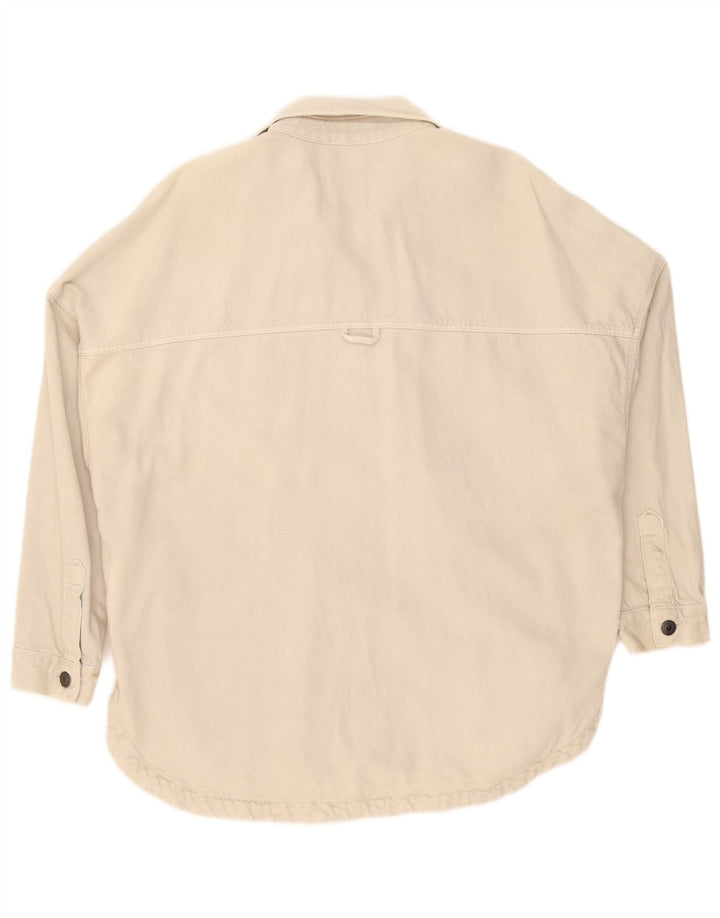 Zara Dame Oversized Denim Shirt UK 10 Small Beige Bomuld