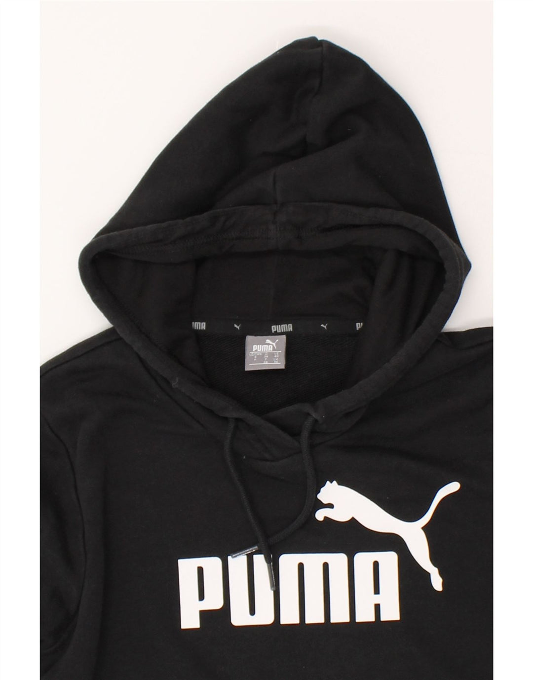 PUMA Mens Graphic Hoodie Jumper UK 10 Small  Black Vintage Puma and Second-Hand Puma from Messina Hembry 