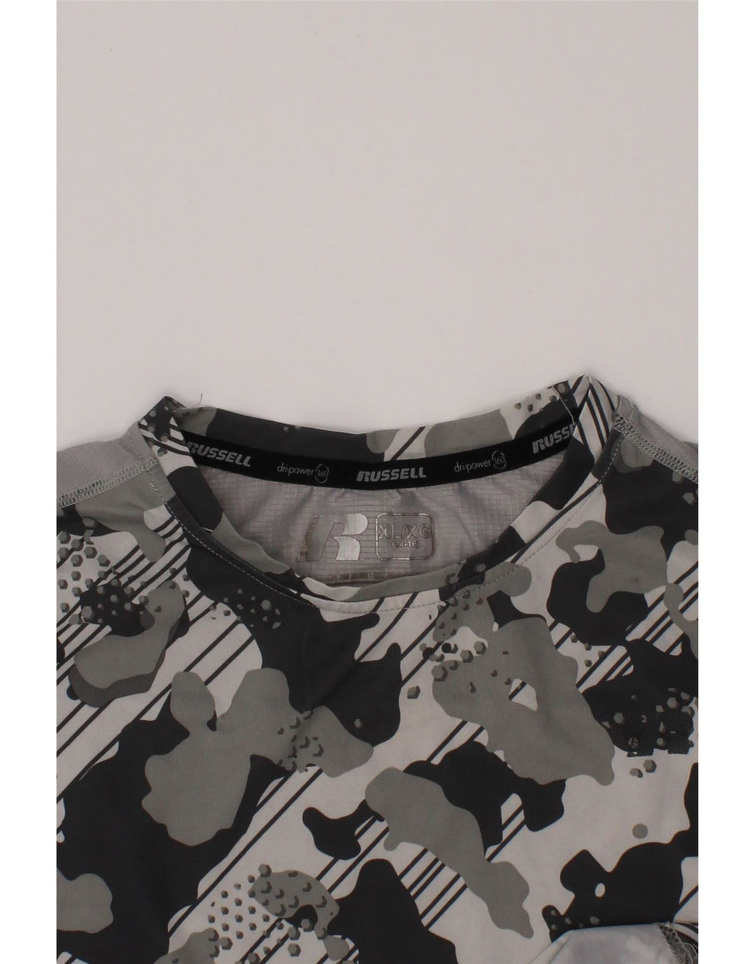 RUSSELL ATHLETIC Drenge Dri-Power T-Shirt Top 14-15 år XL Grå Camouflage