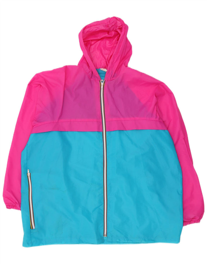 Vintage Regnjakke med hætte til mænd UK 44 2XL Blå Colourblock Polyamid