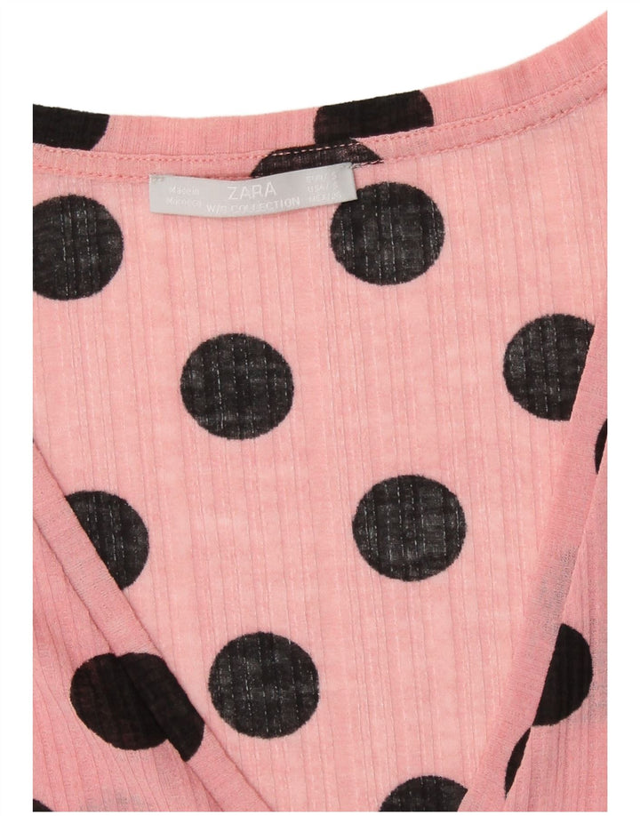 Zara Womens Crop Bluse Top UK 10 Small Pink Polka Dot