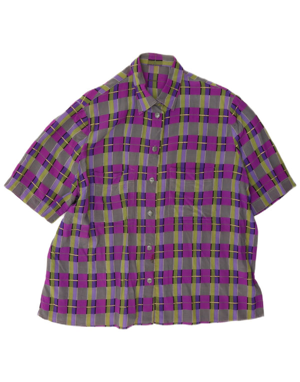 Vintage kvinders kortærmet skjortebluse UK 14 Stor flerfarvet plaid