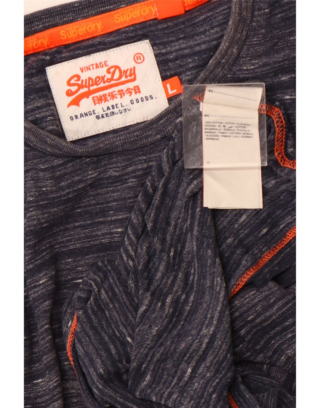 SUPERDRY Dame T-Shirt Top UK 16 Stor Navy Blue Flecked Bomuld