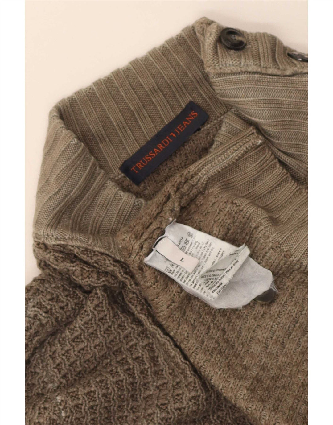 Trussardi Jeans Herre Turtle Neck Jumper Sweater Large Khaki Wool