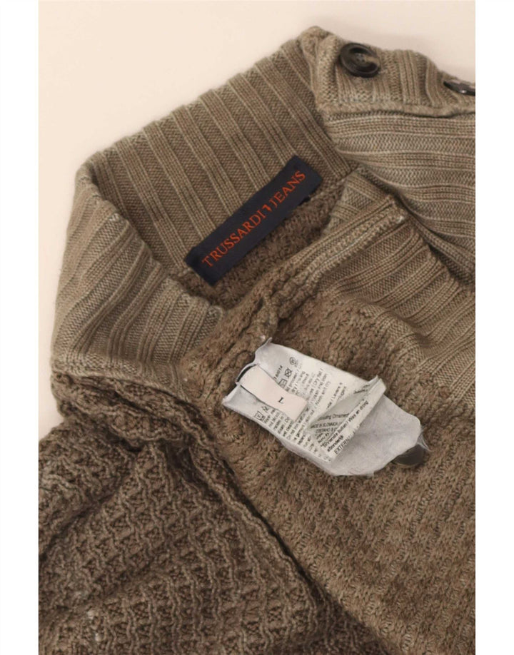 Trussardi Jeans Herre Turtle Neck Jumper Sweater Large Khaki Wool