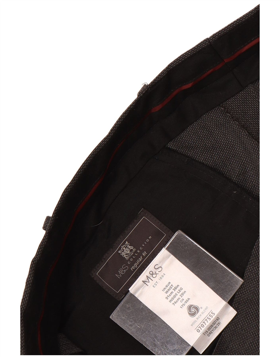 Marks & Spencer Herre Lige Regular Fit Suit Bukser W36 L29 Grå Uld