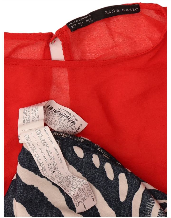 Zara Womens Basic Ærmeløs A-Line Kjole UK 12 Medium Rød Geometrisk Moderne