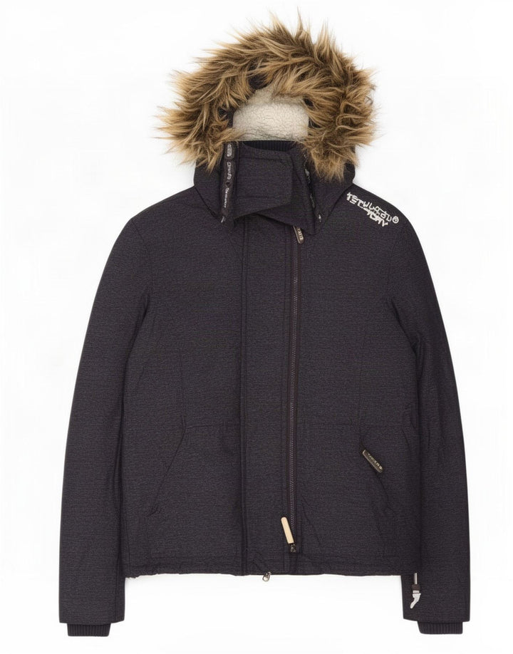 Superdry vindjakke med hætte til kvinder UK 12 mellemgrå polyester