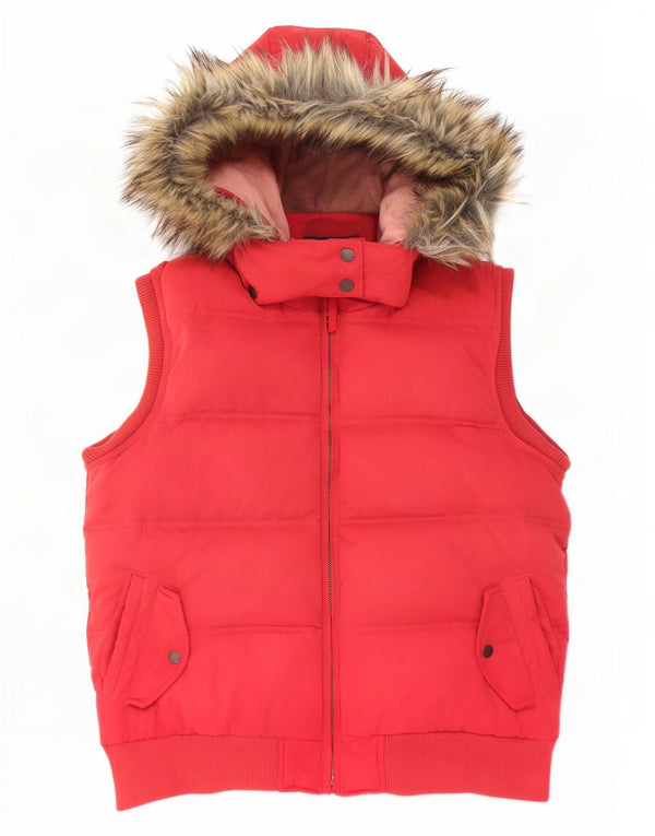 Fat Face Dame Hætte Polstret Gilet UK 18 XL Rød Polyester