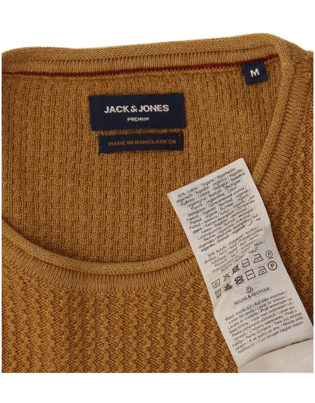 JACK & JONES Mens Crew Neck Jumper Sweater Medium Brown Cotton