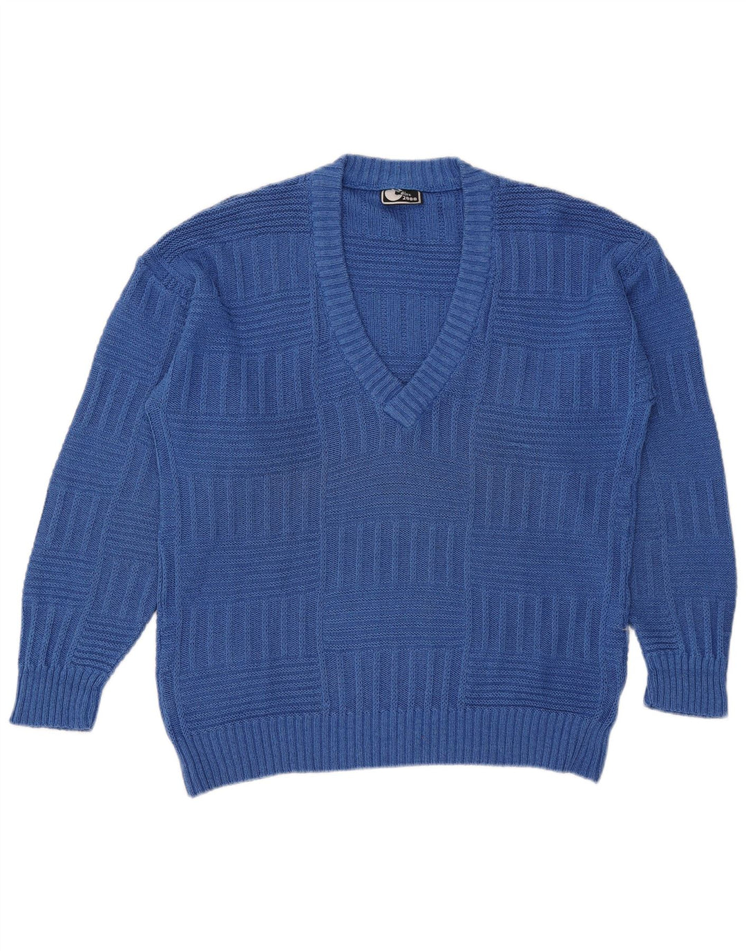 Vintage herre V-hals sweater mellemblå bomuld
