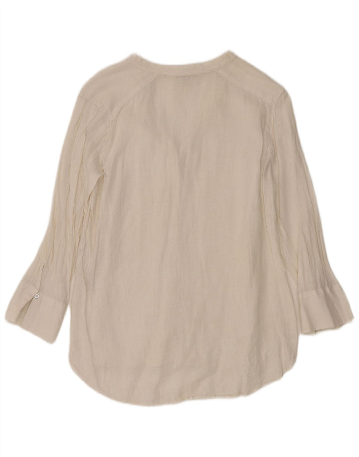 Zara skjortebluse med 3/4 ærmer til kvinder UK 14 Medium hvid hør