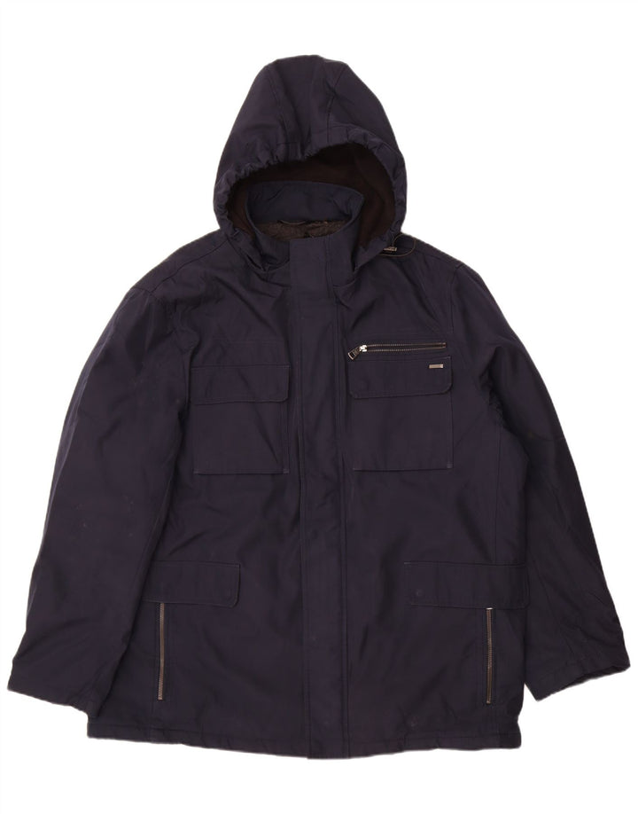 Calvin Klein Herre Hooded Windbreaker Jacket UK 42 XL Navy Blue Polyester