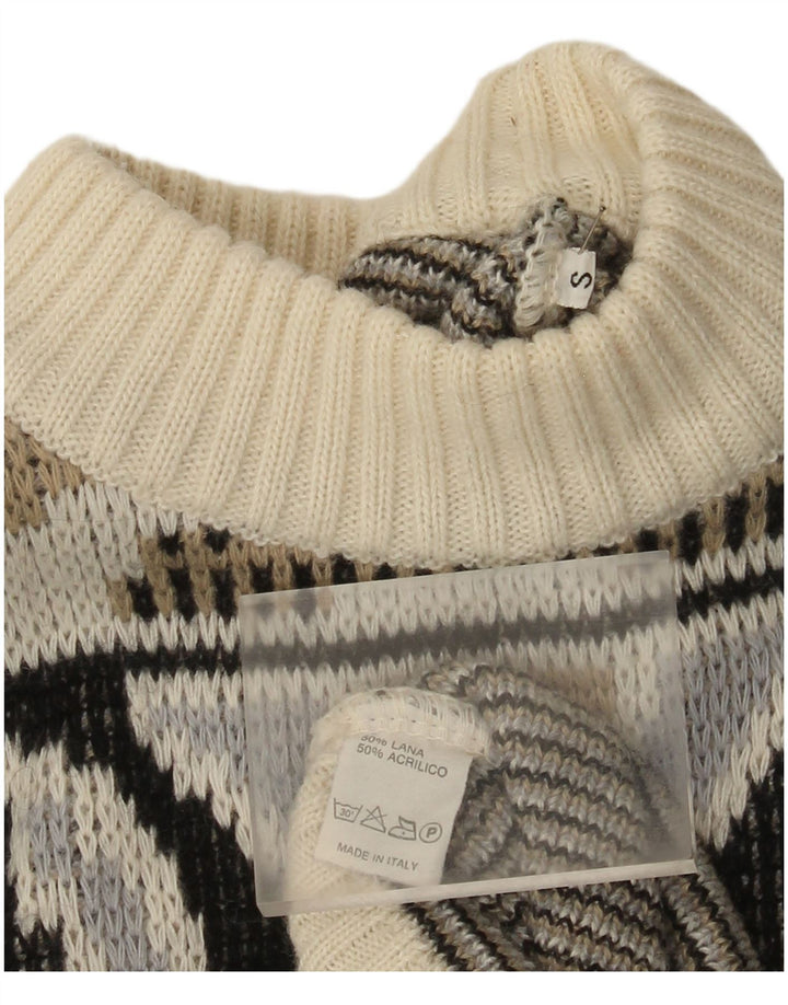Vintage Herre Mock Neck Jumper Sweater Lille flerfarvet geometrisk uld