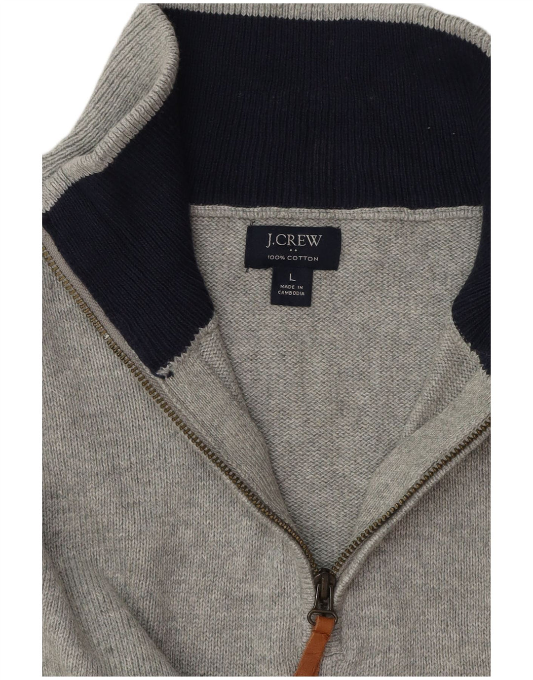 J. CREW Herre sweater med lynlåshals, stor grå bomuld